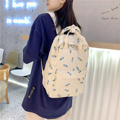 Waterproof Nylon Women Backpack Floral Prints School Bags Large Capacity
