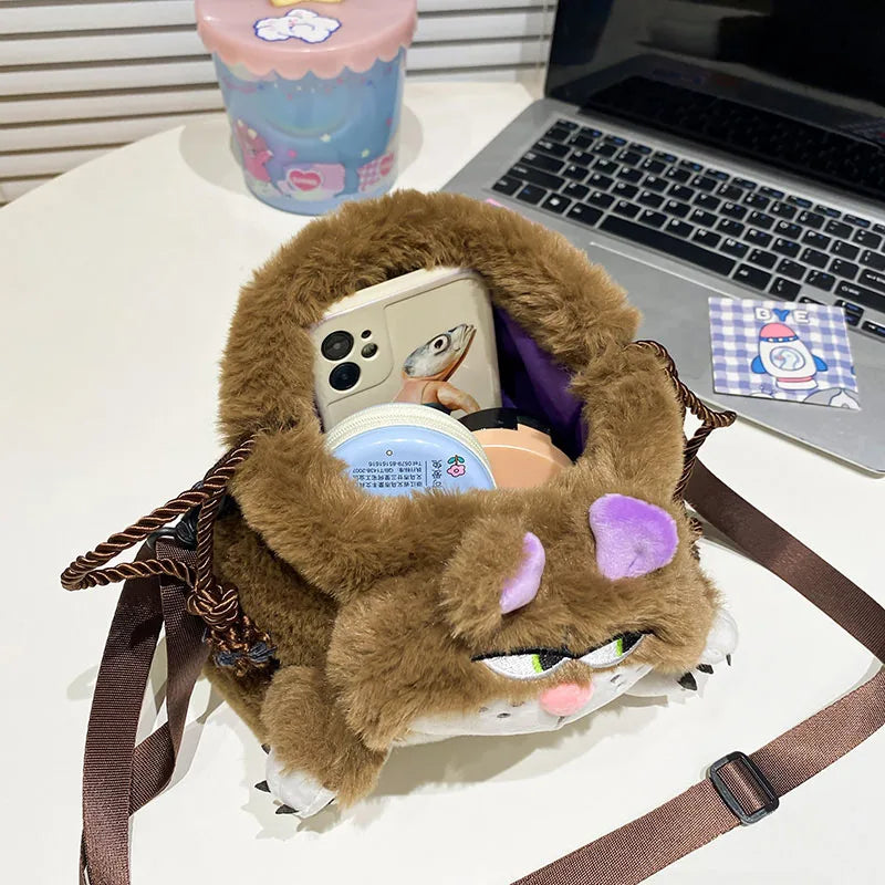 Winter Plush Cat Crossbody Bag Small Messenger Warm Plush Doll Girls Gift