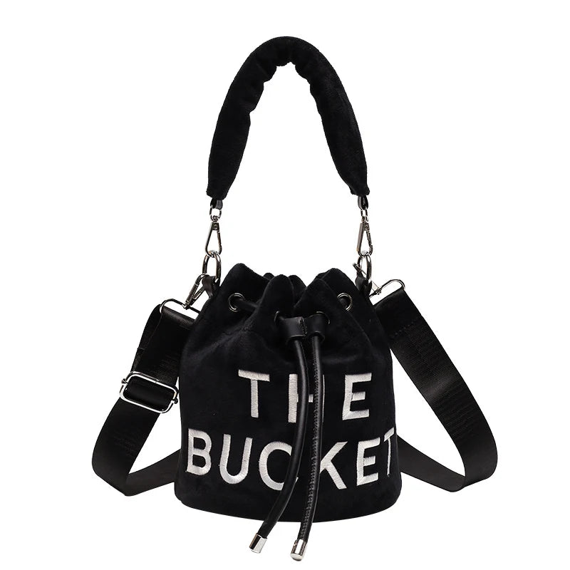 Winter Faux Fur Shoulder Bag for Women Lady Bucket Handbag Casual Travel Plush C