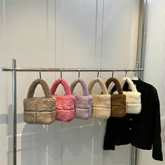 Faux Fur Shoulder Bag Women Casual Plush Crossbody Bag Purse Bucket Bag