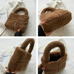 Faux Fur Shoulder Bag Women Casual Plush Crossbody Bag Purse Bucket Bag