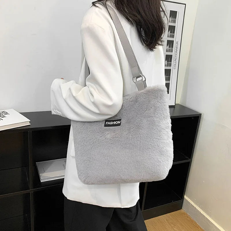 Winter Plush Shoulder Bag Ladies Handbags Large Capacity Top Handle Bag