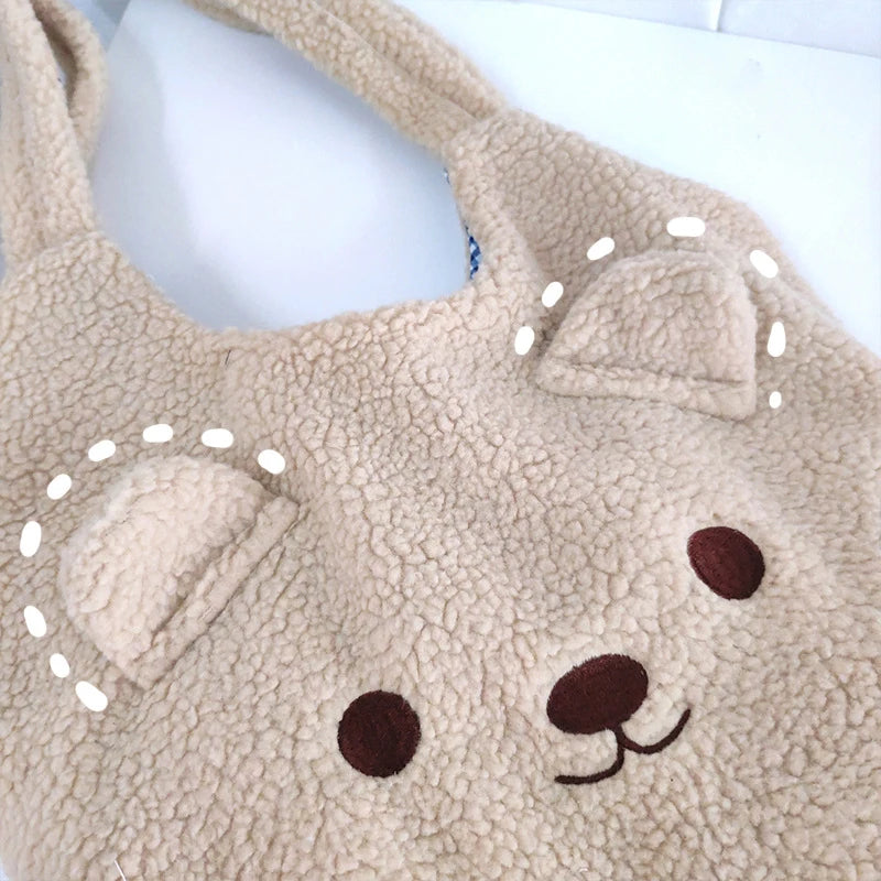 Winter Plush Bear Shoulder Bag Large Capacity Soft Tote Bags Girls