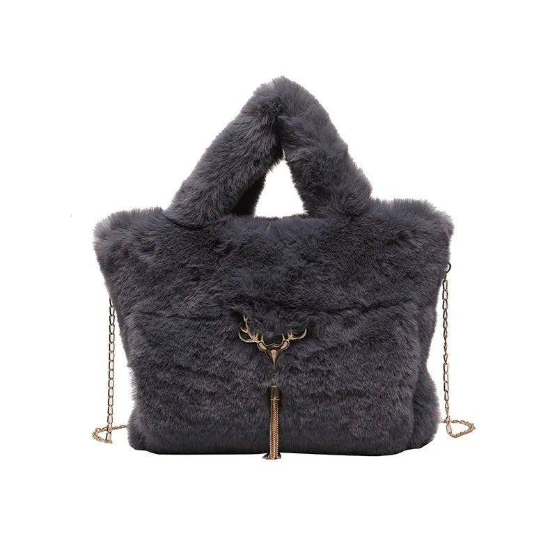 Winter Plush Shoulder Bags for Women Tote Bags Faux Fur Ladies Purses