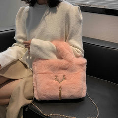 Winter Plush Shoulder Bags for Women Tote Bags Faux Fur Ladies Purses