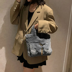 Winter Plush Shoulder Bags for Women Tote Bags Faux Fur Ladies Purses