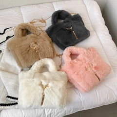 Winter Plush Shoulder Bags for Women Tote Bags Faux Fur Ladies Purses