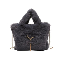 Winter Plush Shoulder Bags for Women Tote Bags Faux Fur Ladies Purses