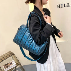 Winter Shopper Travel Handbags Nylon Waterproof Grid Soft Totes High Capacity