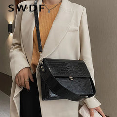 Winter Women Handbags Vintage Crocodile Patent Shoulder Crossbody Bags Totes