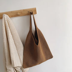 Wool Knit Shoulder Bag Retro Tote Handbag Women Cotton Shopping Bag