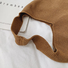 Wool Knit Shoulder Bag Retro Tote Handbag Women Cotton Shopping Bag
