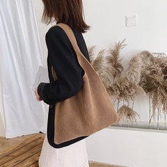 Wool Knit Shoulder Bag Retro Tote Handbag Women Cotton Shopping Bag