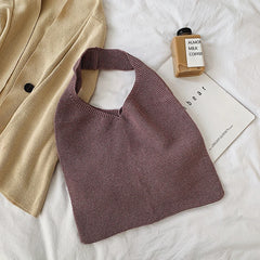 Wool Knit Shoulder Bag Retro Tote Handbag Women Cotton Shopping Bag