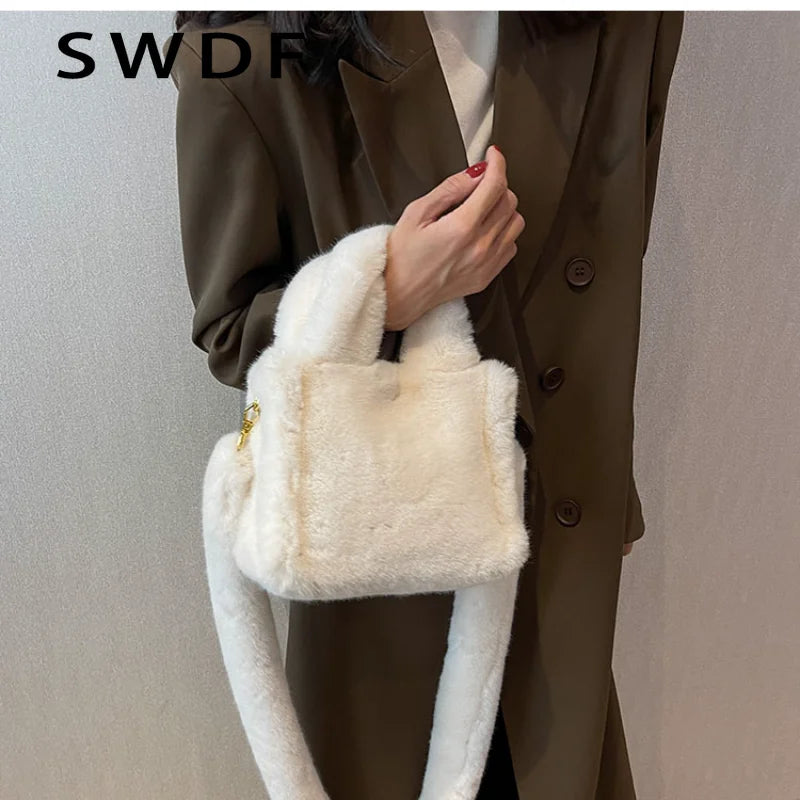 Winter Women Handbags Vintage Faux Fur Crossbody Bags Ladies Totes