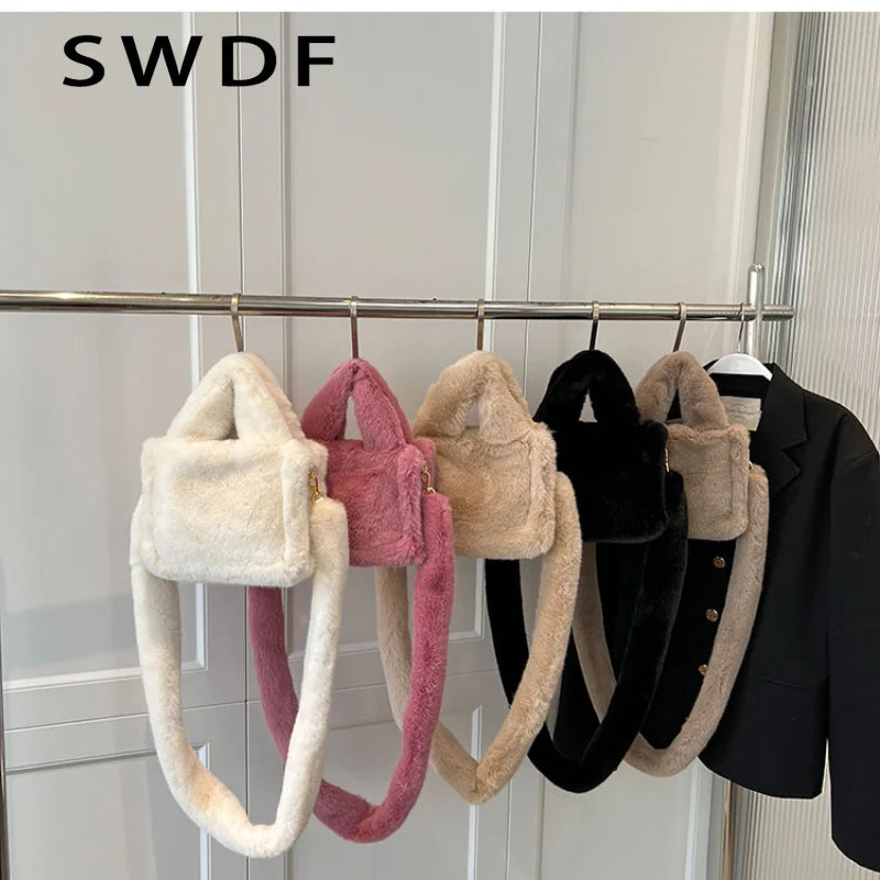 Winter Women Handbags Vintage Faux Fur Crossbody Bags Ladies Totes