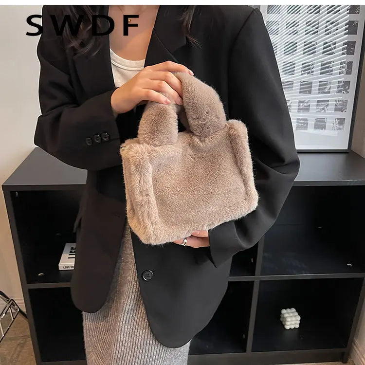 Winter Women Handbags Vintage Faux Fur Crossbody Bags Ladies Totes