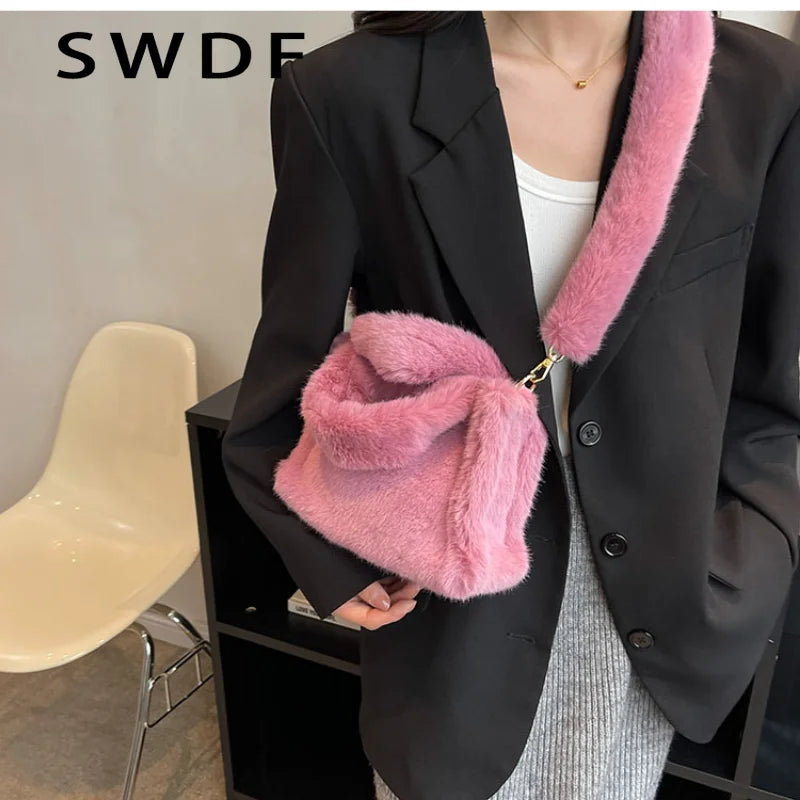 Winter Women Handbags Vintage Faux Fur Crossbody Bags Ladies Totes