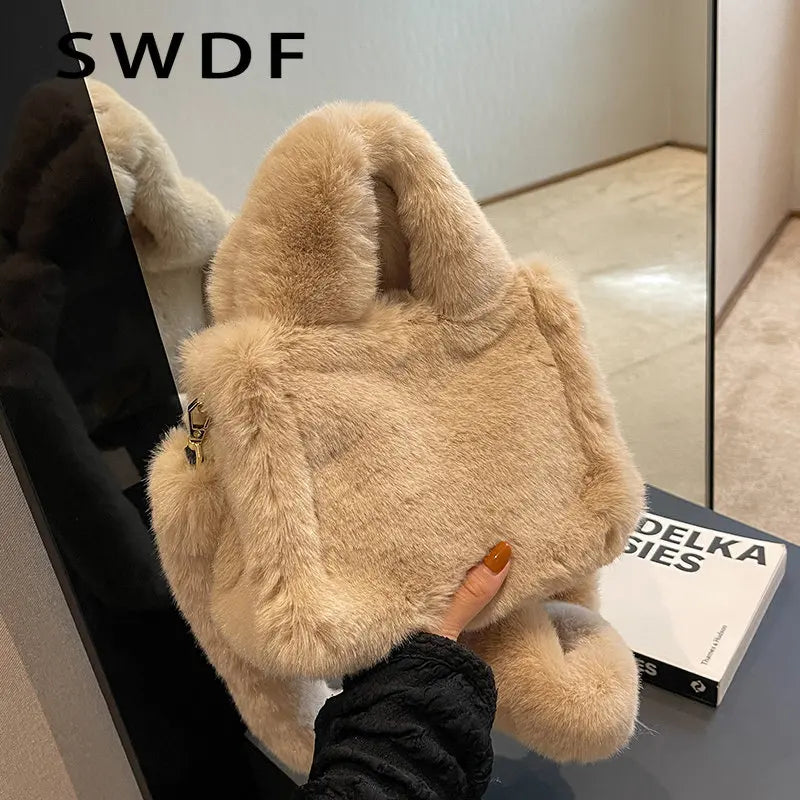 Winter Women Handbags Vintage Faux Fur Crossbody Bags Ladies Totes