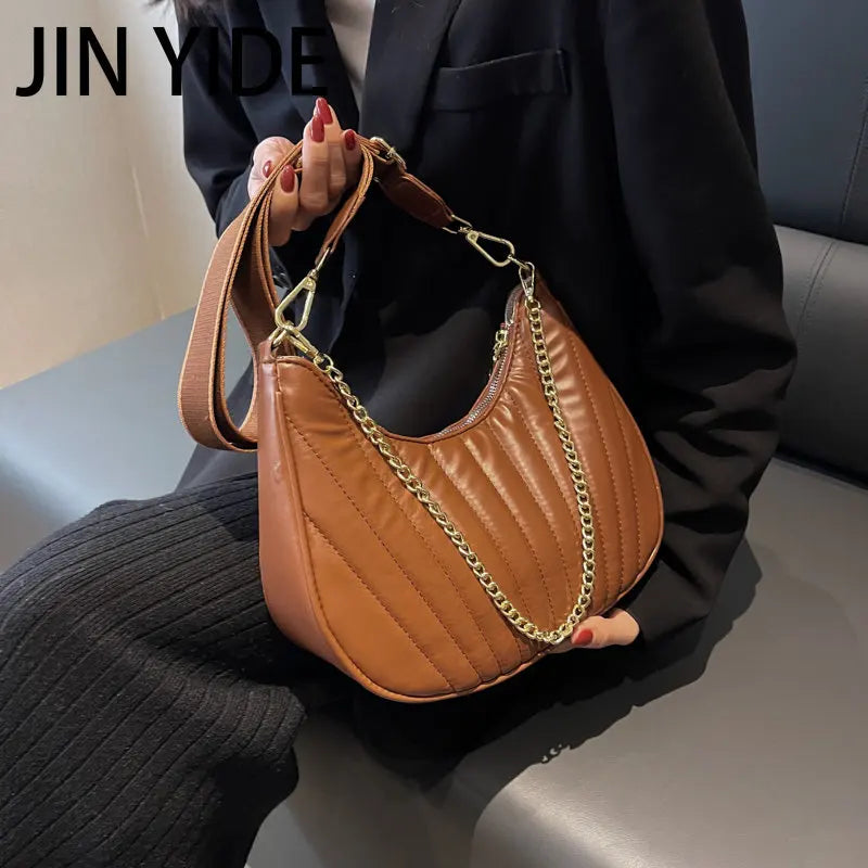 Winter Women Half Moon Chain Crossbody Bag