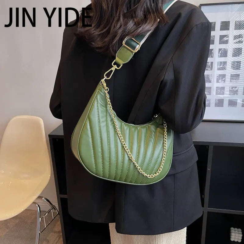 Winter Women Half Moon Chain Crossbody Bag
