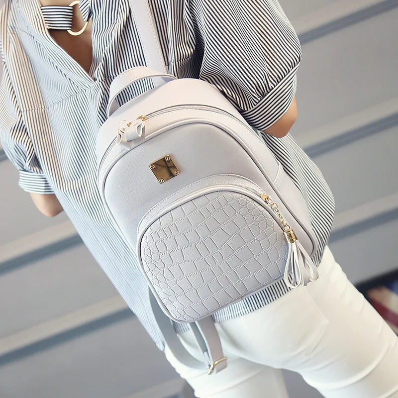 Women Backpack PU Leather Tassel Schoolbag for Teenager Girls