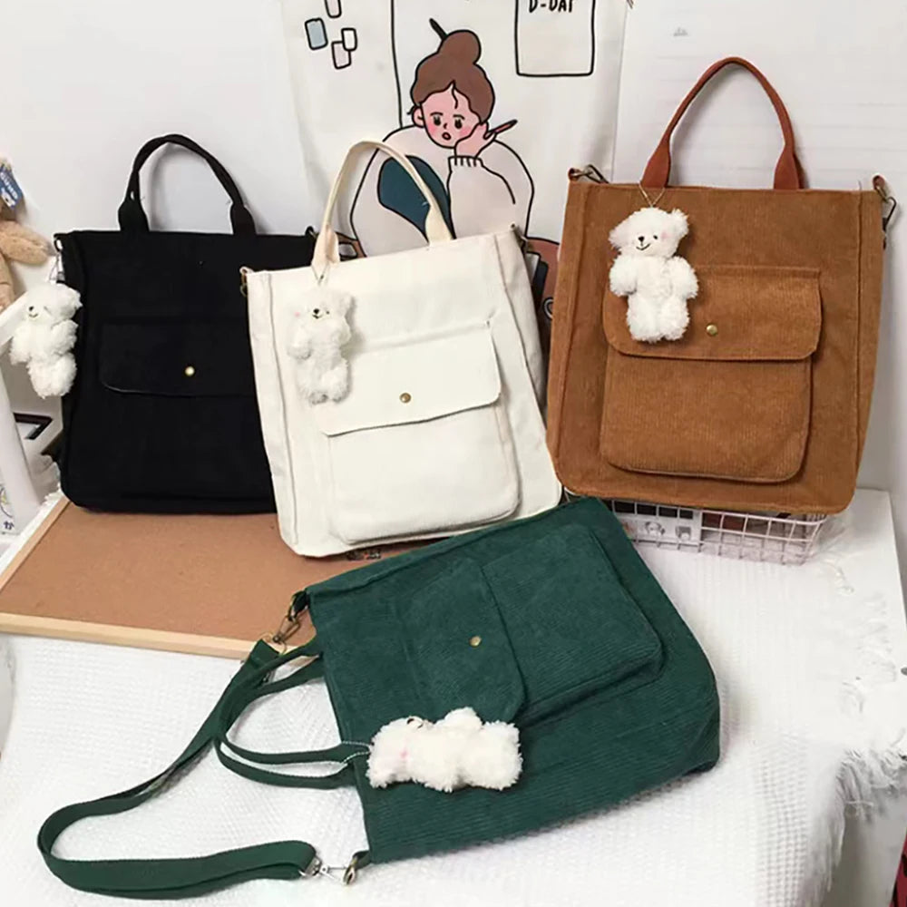 Corduroy Eco Organizer Large Tote Girls Handbags Accessories Crossbody