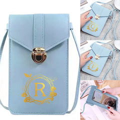 Women PU Leather Cell Phone Crossbody Bag with Wreath Letter Print