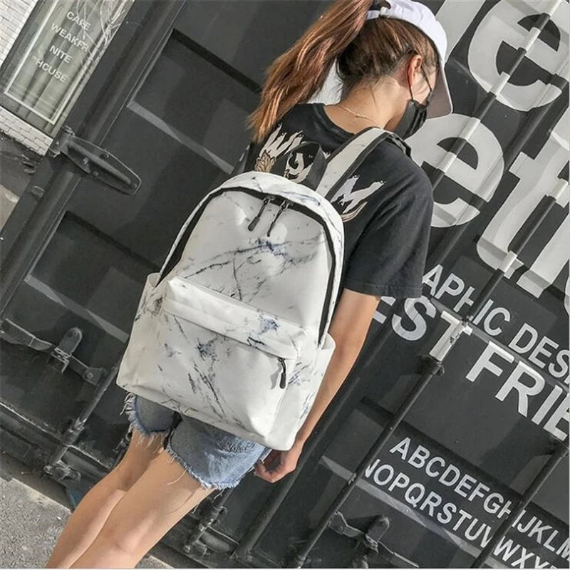 Marbling Canvas Backpack for Teenage Girls | Large Capacity School Bag