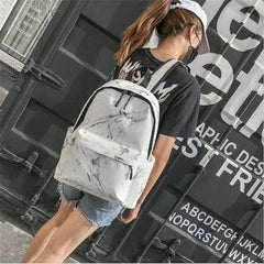Marbling Canvas Backpack for Teenage Girls | Large Capacity School Bag