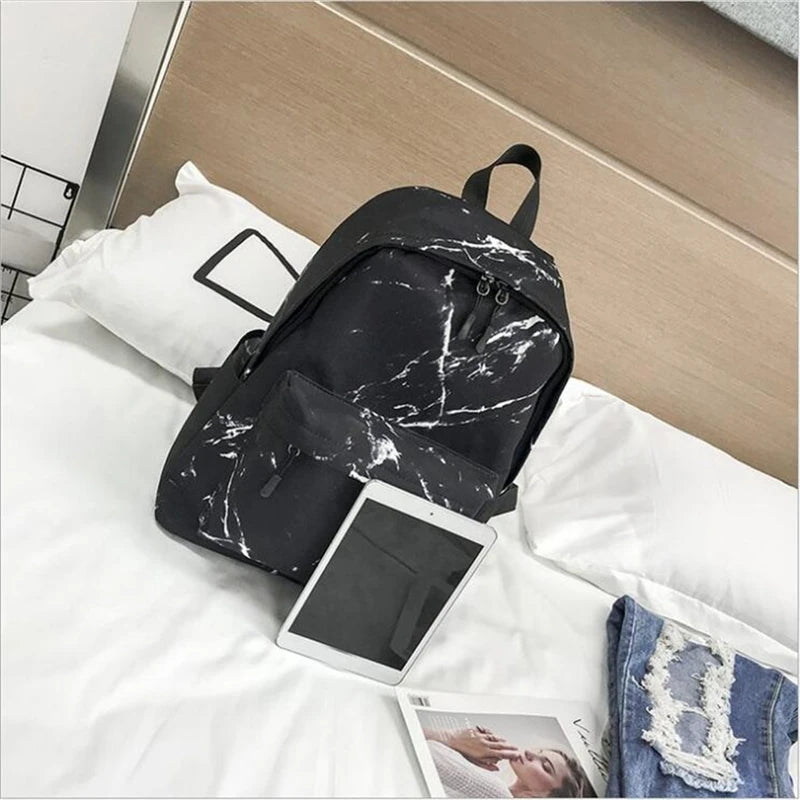 Marbling Canvas Backpack for Teenage Girls | Large Capacity School Bag