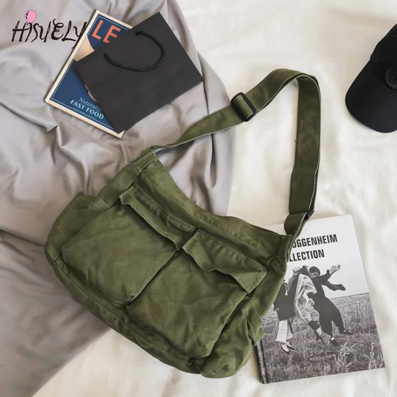 Canvas Shoulder Bag for Women Casual Handbags Zip Tote Crossbody Bag