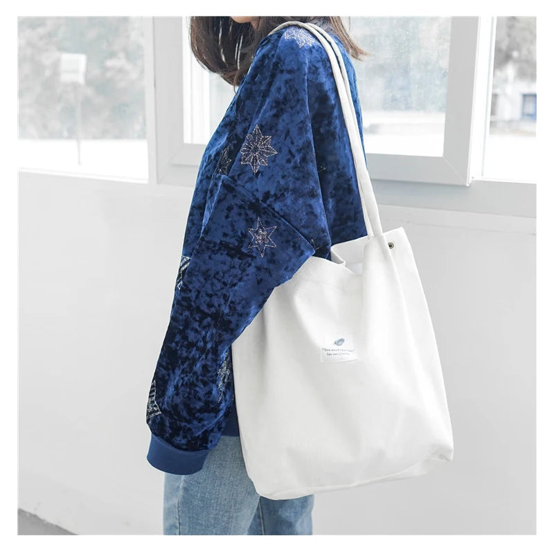 Women Corduroy Canvas Tote Casual Shoulder Bag Foldable Reusable Shopping Beach