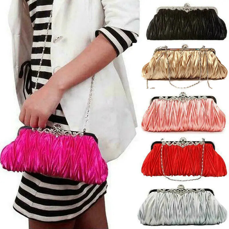 Satin Crystal Bridal Clutch Evening Bag Wedding Purse