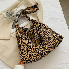 Leopard Print Canvas Shoulder Bag Retro Ladies Handbag