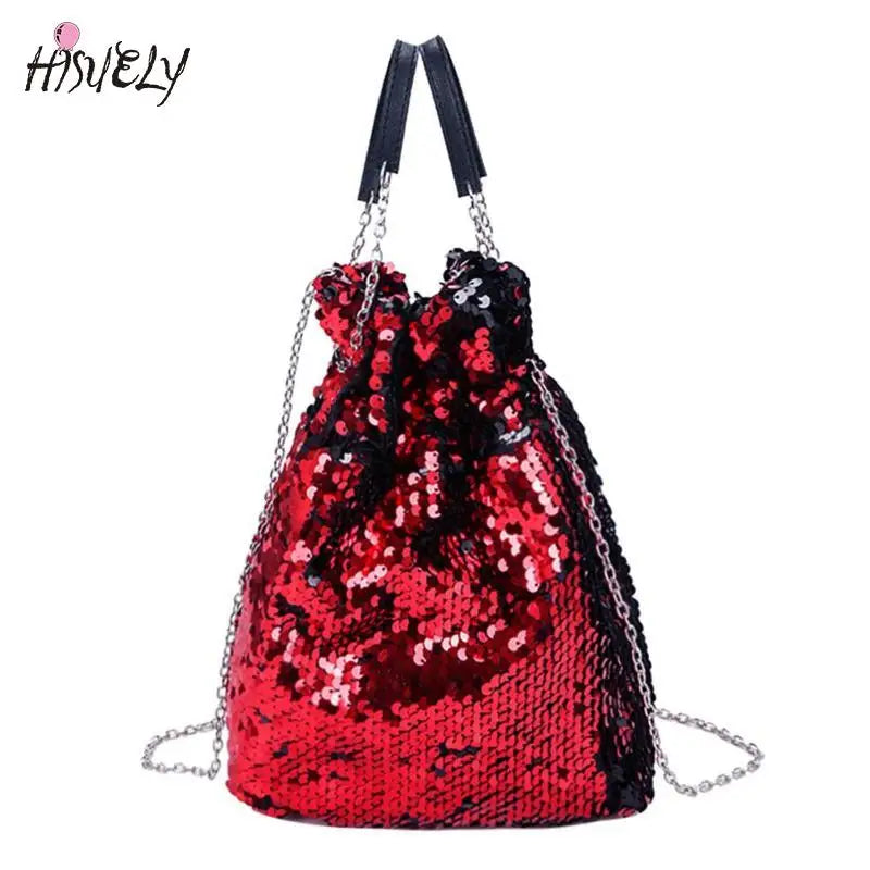 Mini Sequin Bucket Shoulder Bag Crossbody Handbag for Women