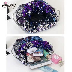 Mini Sequin Bucket Shoulder Bag Crossbody Handbag for Women