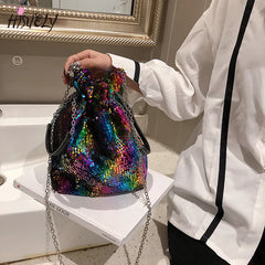 Mini Sequin Bucket Shoulder Bag Crossbody Handbag for Women