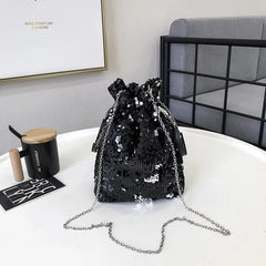 Mini Sequin Bucket Shoulder Bag Crossbody Handbag for Women