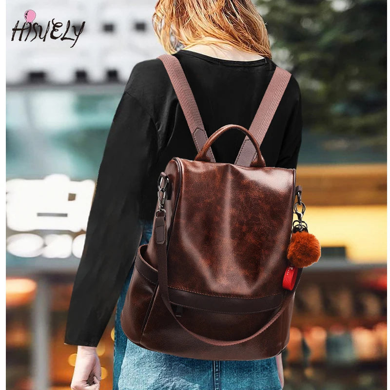 Women PU Leather Backpack School Bags for Teenage Girls Large Capacity Rucksack