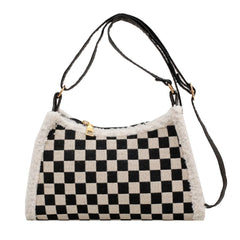 Women Retro Checkered Shoulder Bag Small Square Bag Vintage Phone Bag