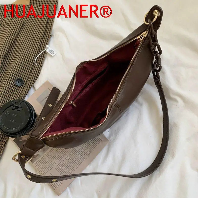 Soft Leather Handbags Vintage Crossbody Bags Solid Chains Shoulder Bags