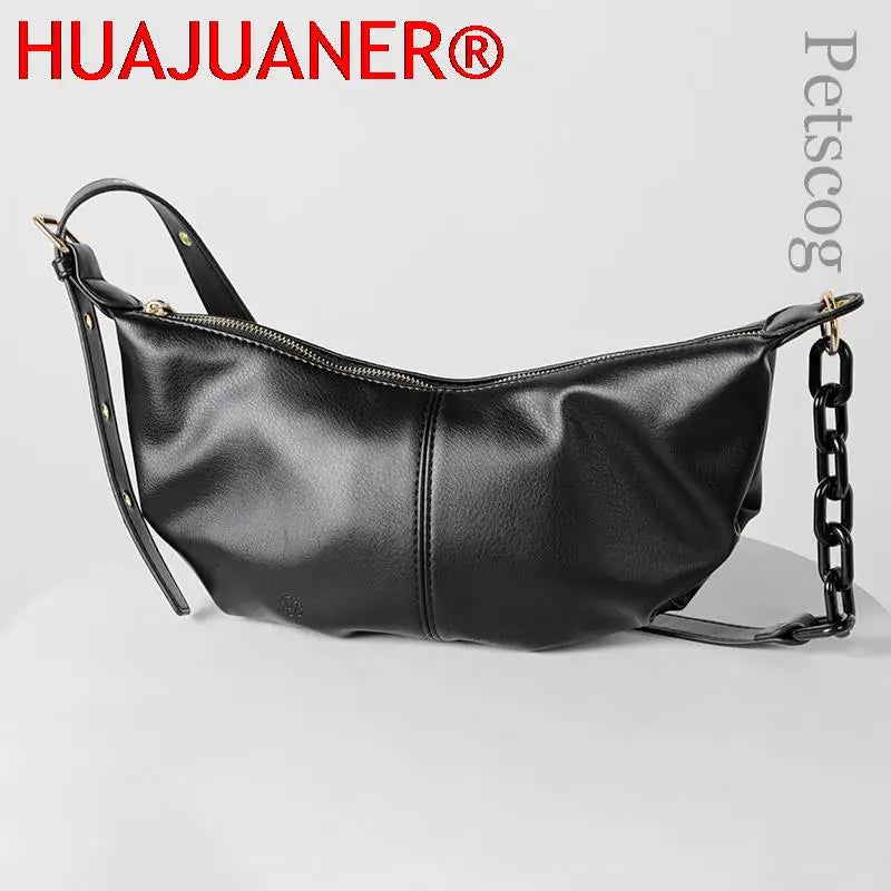 Soft Leather Handbags Vintage Crossbody Bags Solid Chains Shoulder Bags