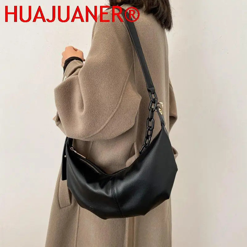 Soft Leather Handbags Vintage Crossbody Bags Solid Chains Shoulder Bags