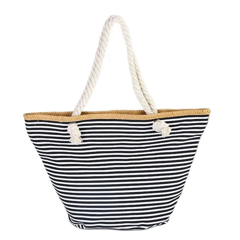 Women Straw Shoulder Bags Large Size Beach Bags Striped Travel Bags
