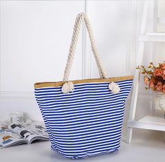 Women Straw Shoulder Bags Large Size Beach Bags Striped Travel Bags