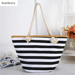 Women Straw Shoulder Bags Large Size Beach Bags Striped Travel Bags