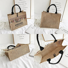 Large Tassel Shoulder Bag Letter Linen Tote Casual Girls Travel Shopping Bag
