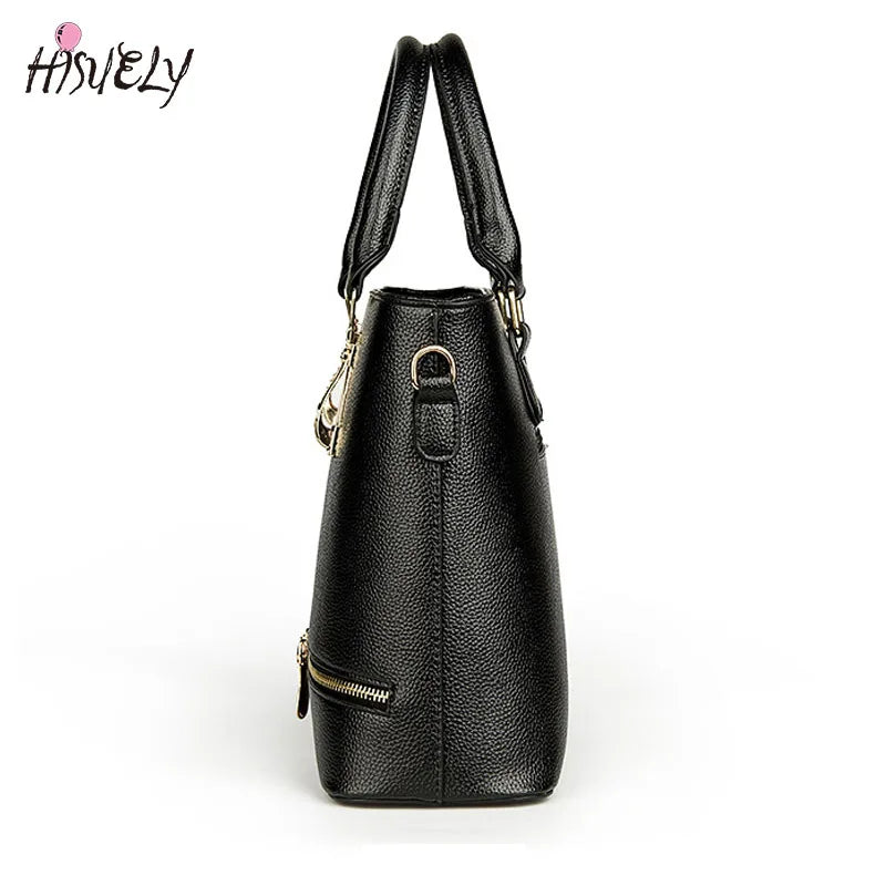 Women Totes Bag Pu Leather Rivets Zipper Handbag Sac A Main Femme