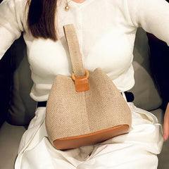 Women Straw Bucket Bag Rattan Handbag Beach Bohemia Tote Vacation Shopper